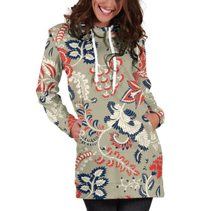 Beige Bohemian Floral Pattern Print Hoodie Dress GearFrost