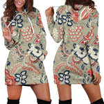 Beige Bohemian Floral Pattern Print Hoodie Dress GearFrost