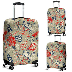 Beige Bohemian Floral Pattern Print Luggage Cover GearFrost