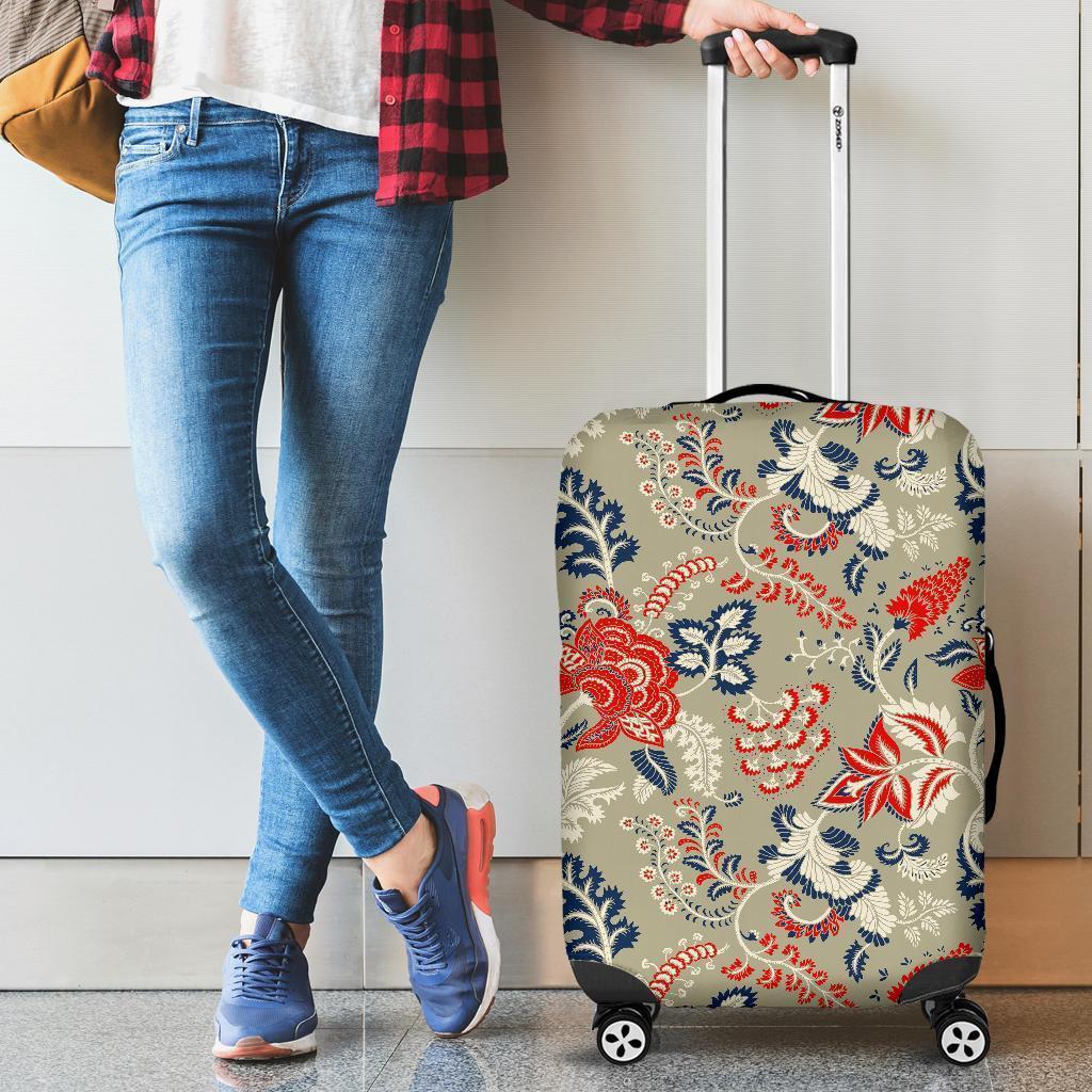 Beige Bohemian Floral Pattern Print Luggage Cover GearFrost