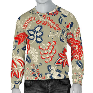 Beige Bohemian Floral Pattern Print Men's Crewneck Sweatshirt GearFrost