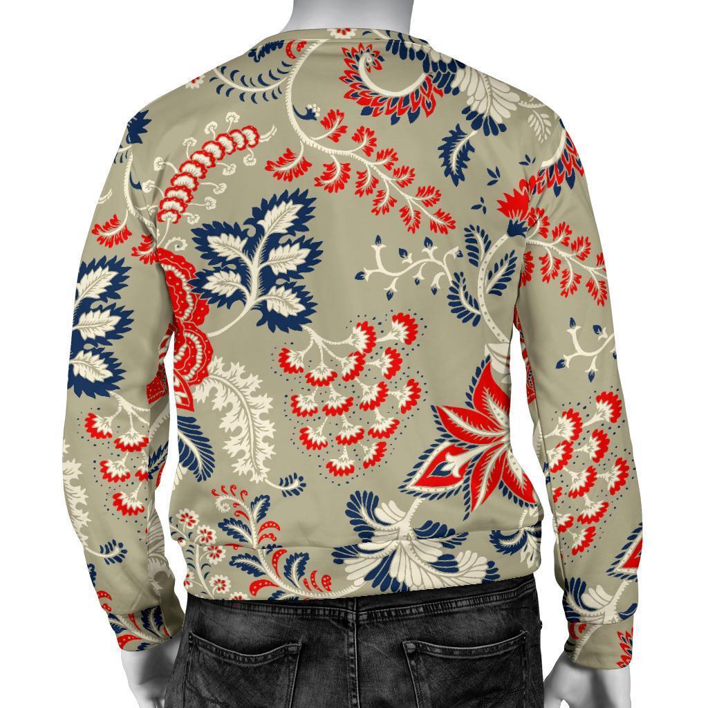 Beige Bohemian Floral Pattern Print Men's Crewneck Sweatshirt GearFrost