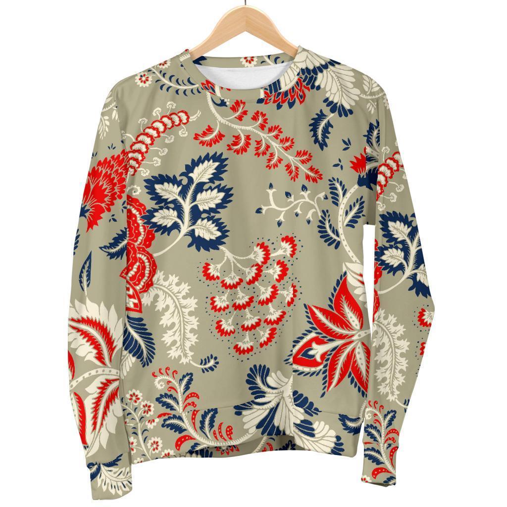 Beige Bohemian Floral Pattern Print Men's Crewneck Sweatshirt GearFrost