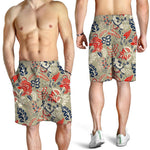 Beige Bohemian Floral Pattern Print Men's Shorts