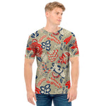 Beige Bohemian Floral Pattern Print Men's T-Shirt