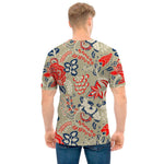 Beige Bohemian Floral Pattern Print Men's T-Shirt