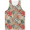 Beige Bohemian Floral Pattern Print Men's Tank Top