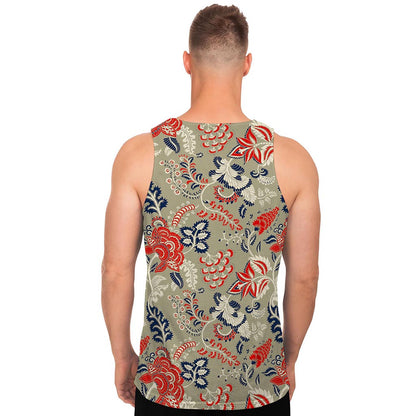 Beige Bohemian Floral Pattern Print Men's Tank Top