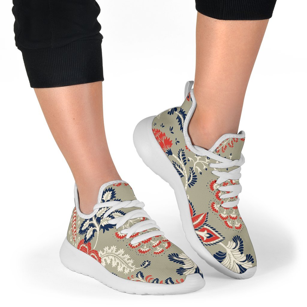 Beige Bohemian Floral Pattern Print Mesh Knit Shoes GearFrost