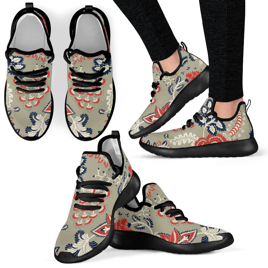 Beige Bohemian Floral Pattern Print Mesh Knit Shoes GearFrost