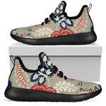 Beige Bohemian Floral Pattern Print Mesh Knit Shoes GearFrost