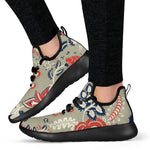 Beige Bohemian Floral Pattern Print Mesh Knit Shoes GearFrost