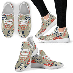 Beige Bohemian Floral Pattern Print Mesh Knit Shoes GearFrost