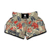 Beige Bohemian Floral Pattern Print Muay Thai Boxing Shorts