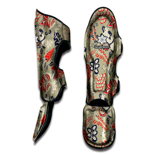 Beige Bohemian Floral Pattern Print Muay Thai Shin Guard