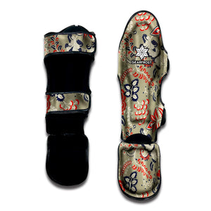 Beige Bohemian Floral Pattern Print Muay Thai Shin Guard