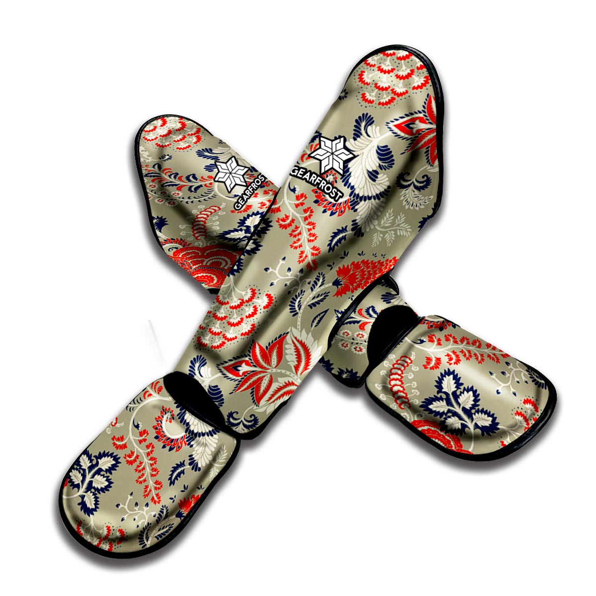 Beige Bohemian Floral Pattern Print Muay Thai Shin Guard