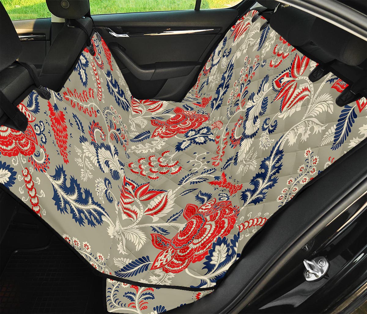 Beige Bohemian Floral Pattern Print Pet Car Back Seat Cover