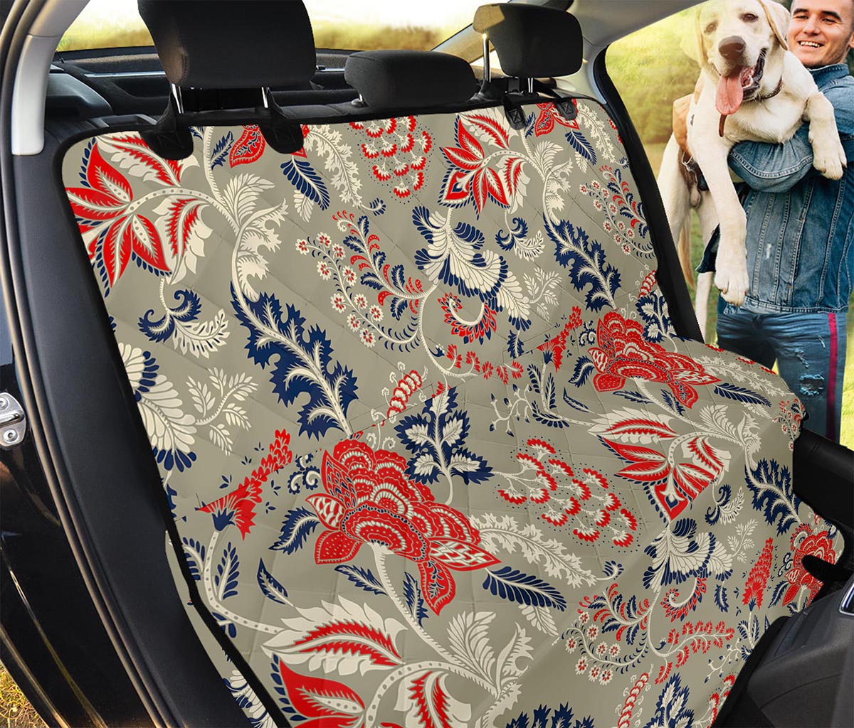 Beige Bohemian Floral Pattern Print Pet Car Back Seat Cover