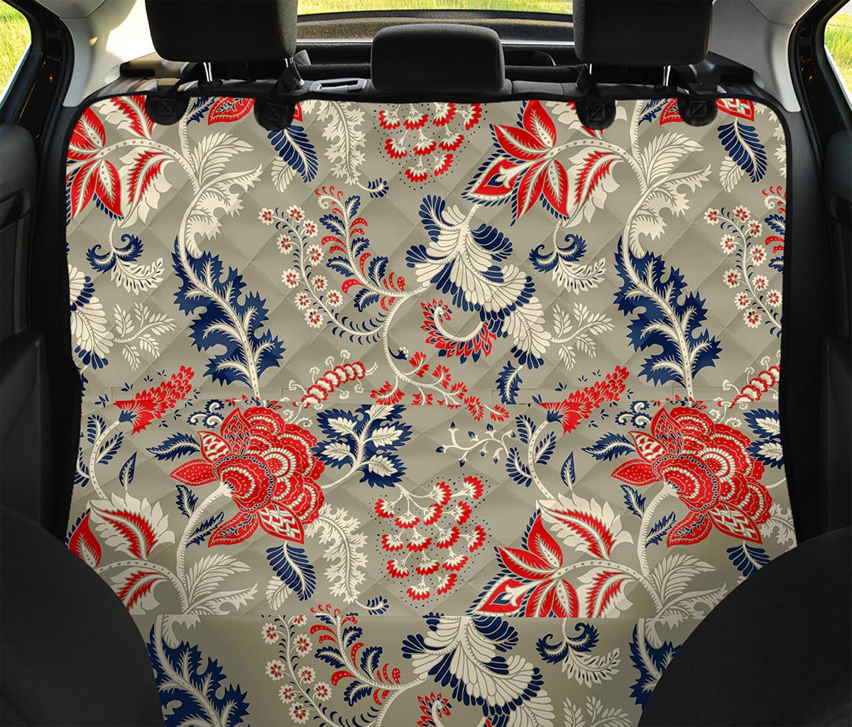 Beige Bohemian Floral Pattern Print Pet Car Back Seat Cover