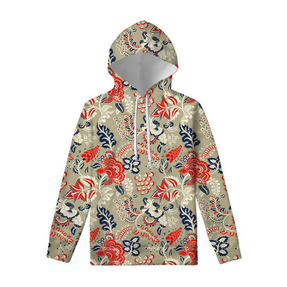 Beige Bohemian Floral Pattern Print Pullover Hoodie