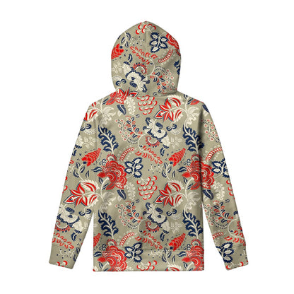 Beige Bohemian Floral Pattern Print Pullover Hoodie