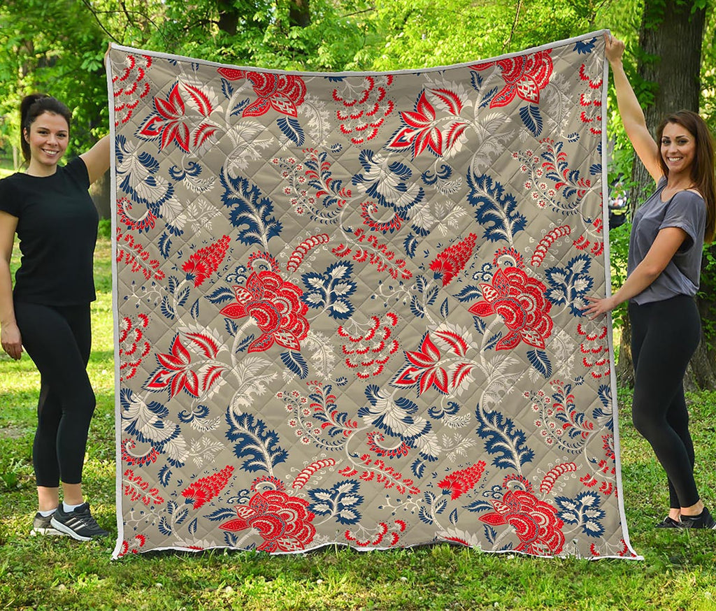 Beige Bohemian Floral Pattern Print Quilt