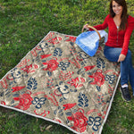 Beige Bohemian Floral Pattern Print Quilt