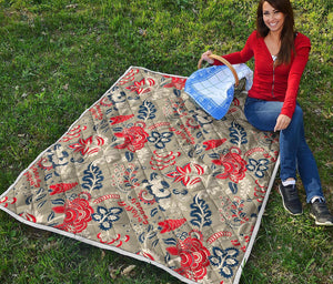 Beige Bohemian Floral Pattern Print Quilt