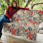 Beige Bohemian Floral Pattern Print Quilt