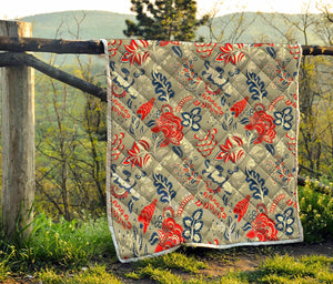 Beige Bohemian Floral Pattern Print Quilt