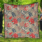 Beige Bohemian Floral Pattern Print Quilt