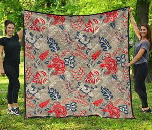 Beige Bohemian Floral Pattern Print Quilt