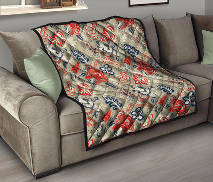 Beige Bohemian Floral Pattern Print Quilt