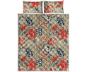 Beige Bohemian Floral Pattern Print Quilt Bed Set