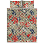 Beige Bohemian Floral Pattern Print Quilt Bed Set