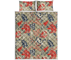 Beige Bohemian Floral Pattern Print Quilt Bed Set