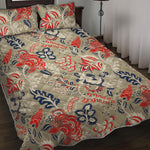 Beige Bohemian Floral Pattern Print Quilt Bed Set