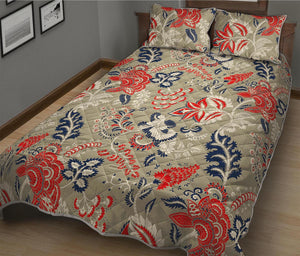 Beige Bohemian Floral Pattern Print Quilt Bed Set