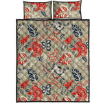 Beige Bohemian Floral Pattern Print Quilt Bed Set