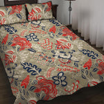 Beige Bohemian Floral Pattern Print Quilt Bed Set