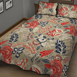 Beige Bohemian Floral Pattern Print Quilt Bed Set