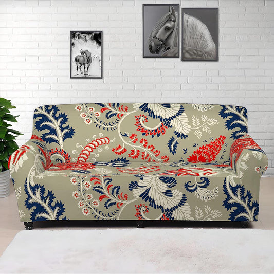 Beige Bohemian Floral Pattern Print Sofa Cover