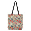 Beige Bohemian Floral Pattern Print Tote Bag