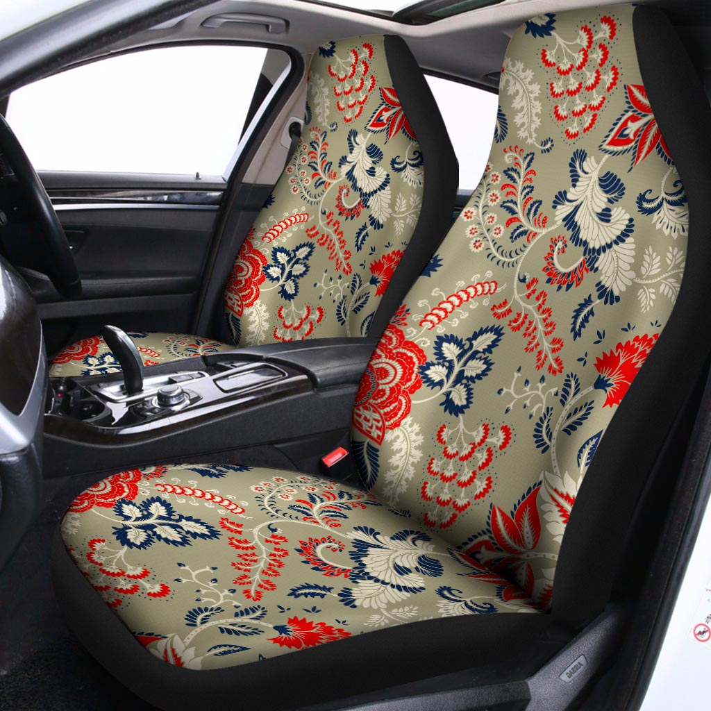 Beige Bohemian Floral Pattern Print Universal Fit Car Seat Covers