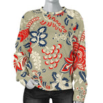 Beige Bohemian Floral Pattern Print Women's Crewneck Sweatshirt GearFrost