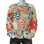 Beige Bohemian Floral Pattern Print Women's Crewneck Sweatshirt GearFrost