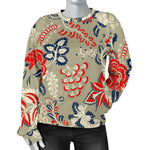 Beige Bohemian Floral Pattern Print Women's Crewneck Sweatshirt GearFrost