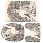 Beige Buddha Mandala Print 3 Piece Bath Mat Set