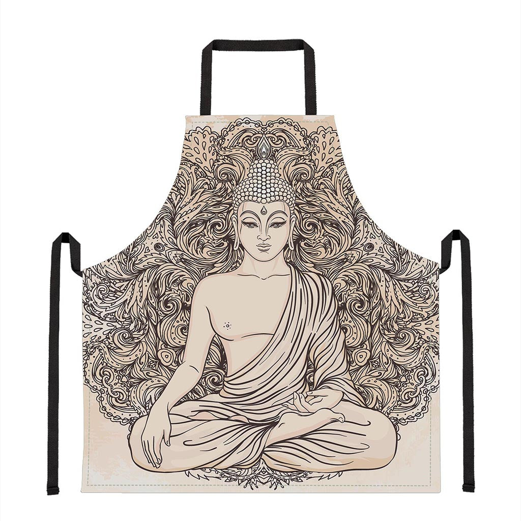 Beige Buddha Mandala Print Apron